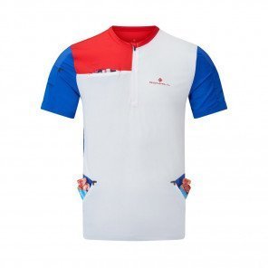 RON HILL T-Shirt 1/2 Zip Ultra Tech Homme Bright White/Azurite/Racing Red